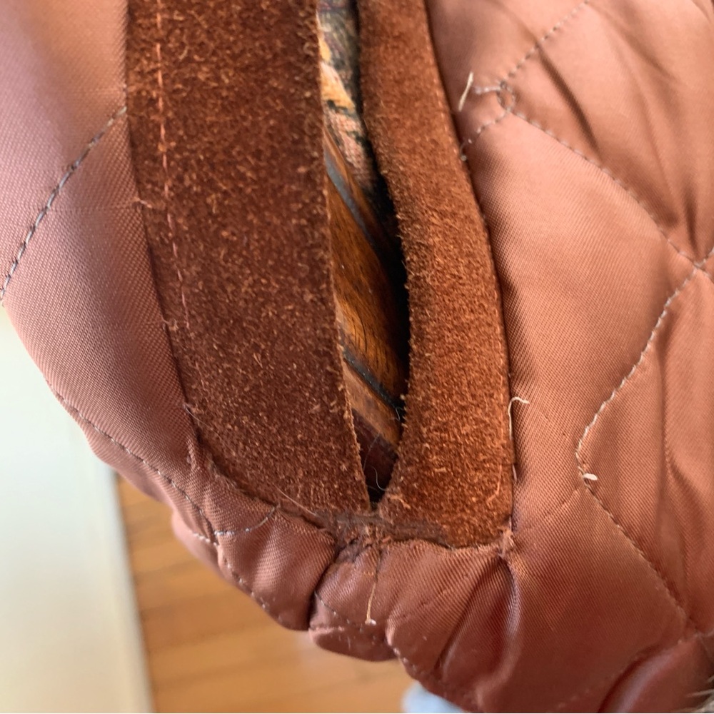 Vintage 100% Leather Chestnut Cape with Fur Trim - Picture 8 of 12